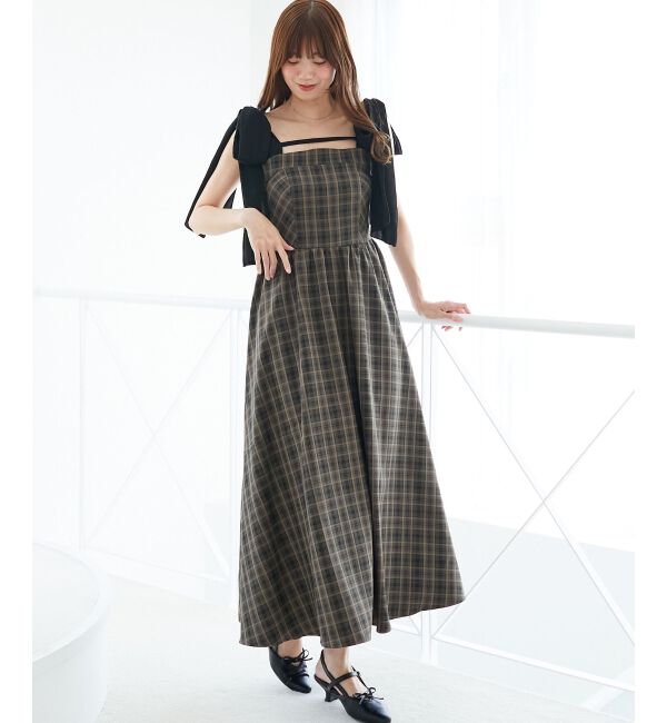  「◎配色肩リボンワンピース」|ワンピース|