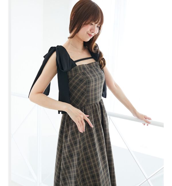  「◎配色肩リボンワンピース」|ワンピース|