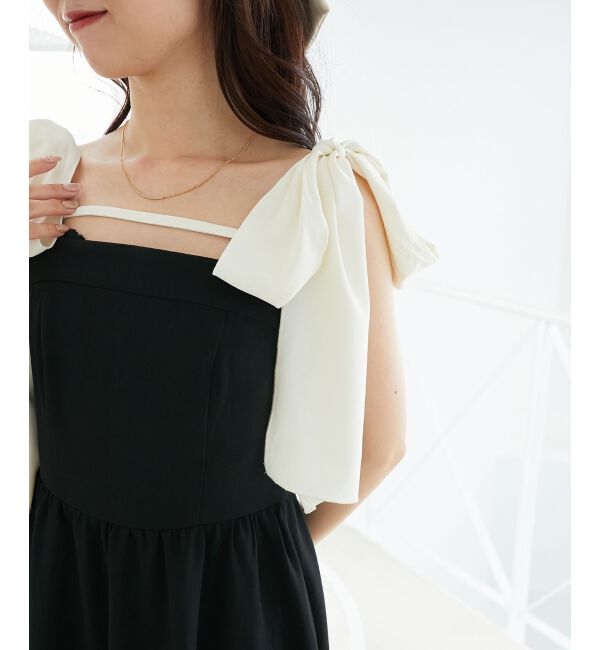  「◎配色肩リボンワンピース」|ワンピース|