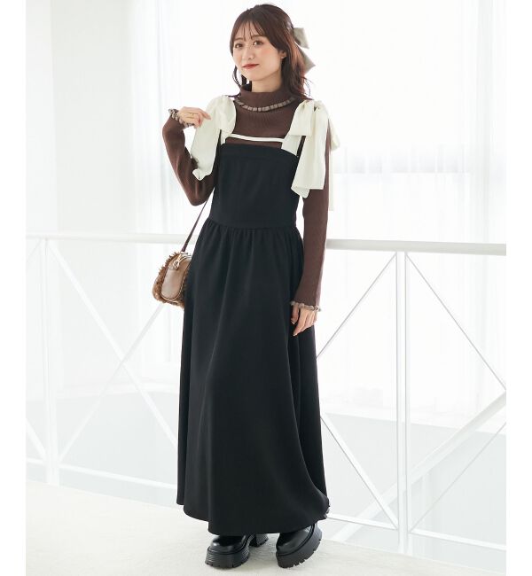  「◎配色肩リボンワンピース」|ワンピース|