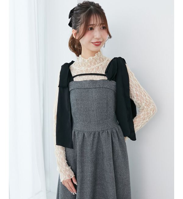  「◎配色肩リボンワンピース」|ワンピース|