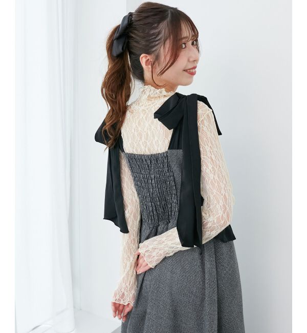  「◎配色肩リボンワンピース」|ワンピース|