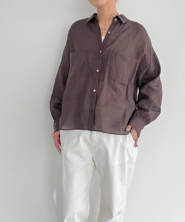 GARAGE OF GOOD CLOTHING「リネン切り替えポケットショート丈シャツ」|シャツ・ブラウス|