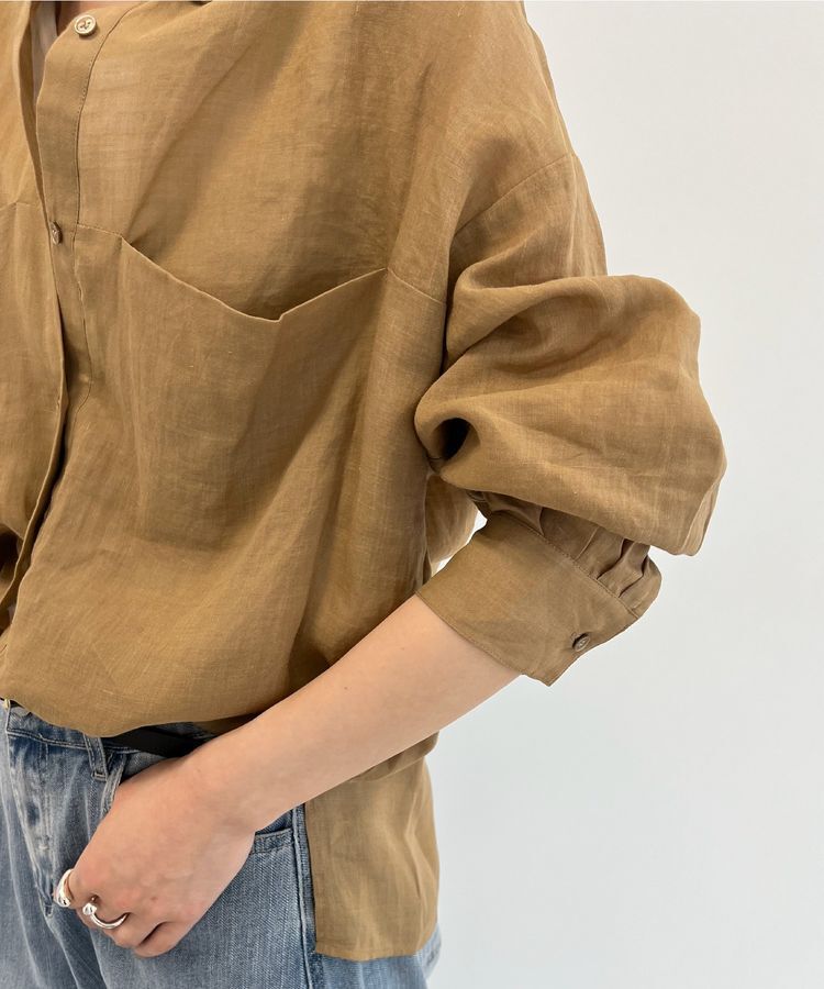 GARAGE OF GOOD CLOTHING「リネン切り替えポケットショート丈シャツ」|シャツ・ブラウス|