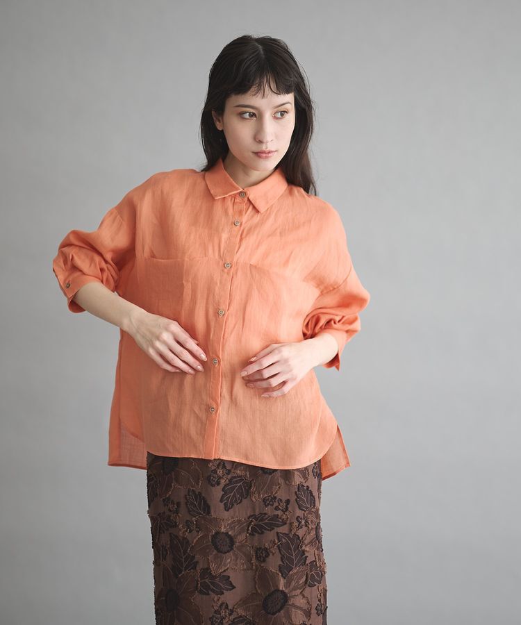 GARAGE OF GOOD CLOTHING「リネン切り替えポケットショート丈シャツ」|シャツ・ブラウス|