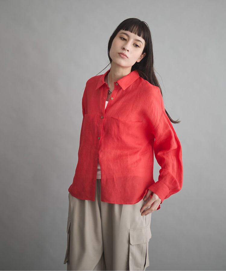 GARAGE OF GOOD CLOTHING「リネン切り替えポケットショート丈シャツ」|シャツ・ブラウス|