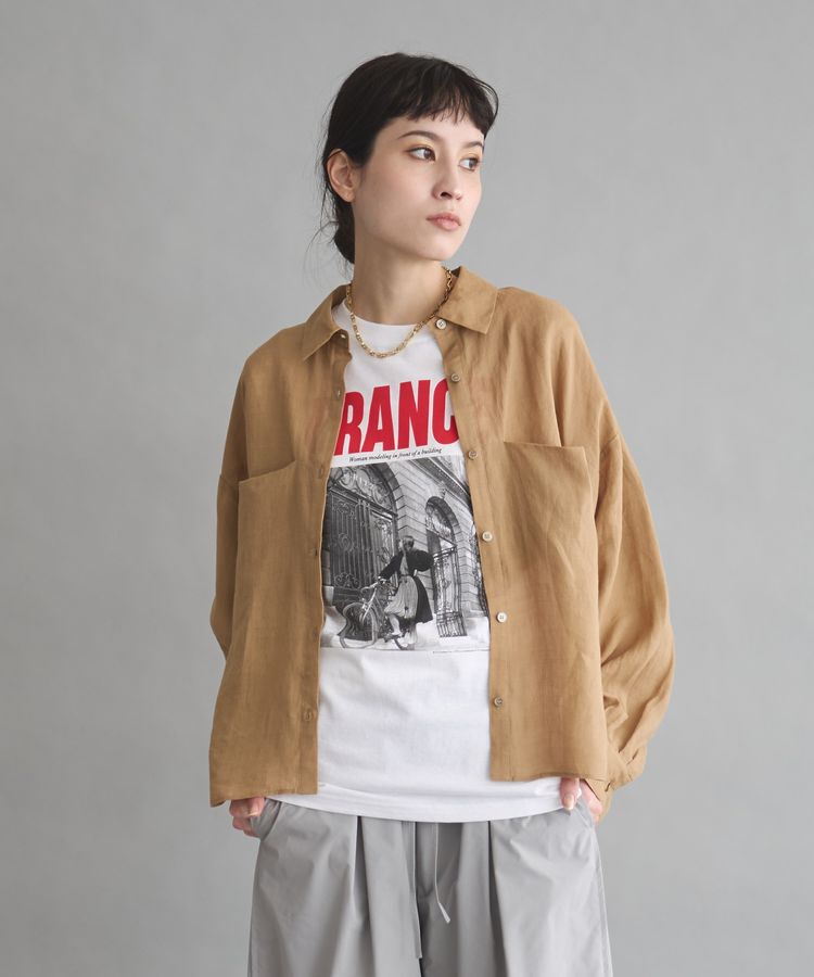 GARAGE OF GOOD CLOTHING「リネン切り替えポケットショート丈シャツ」|シャツ・ブラウス|Beige