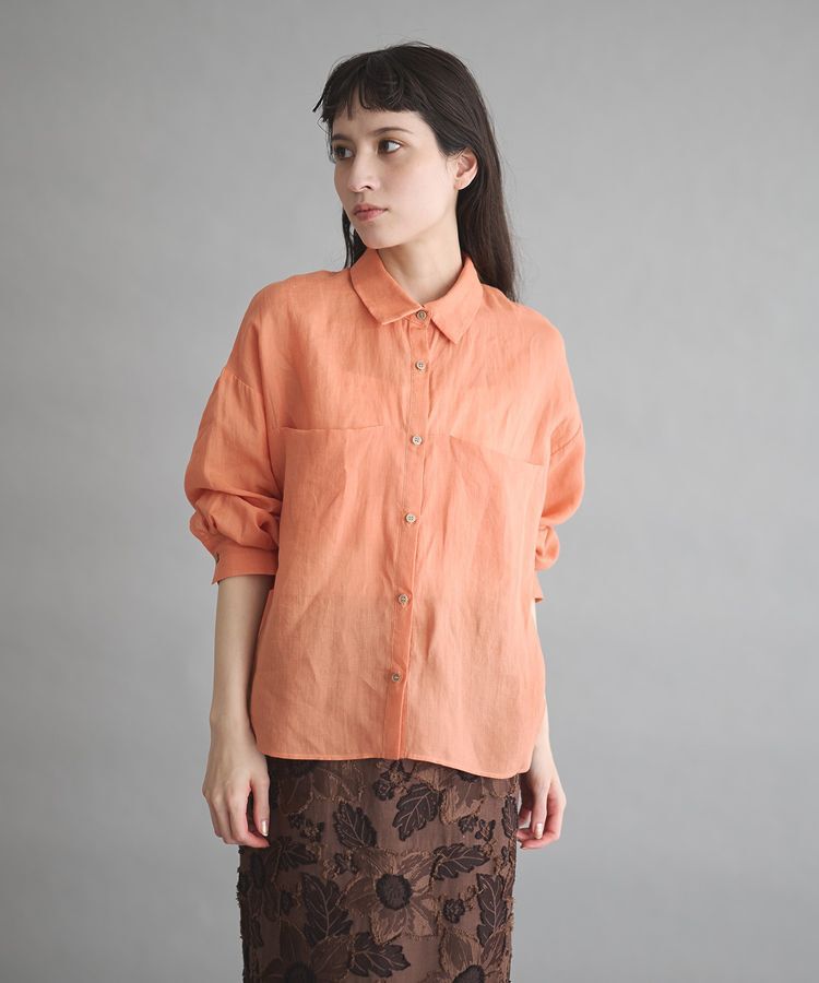 GARAGE OF GOOD CLOTHING「リネン切り替えポケットショート丈シャツ」|シャツ・ブラウス|Orange