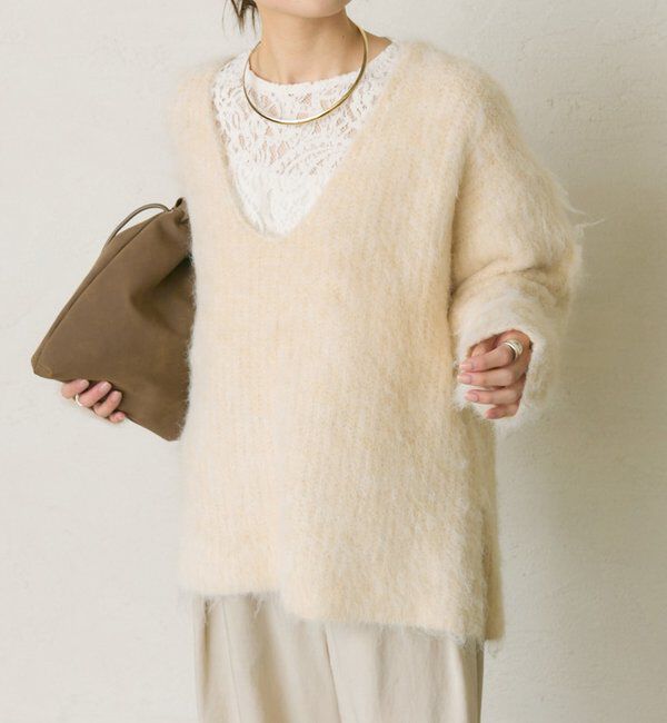  「起毛Vネックニットプルオーバー」|キャミソール|