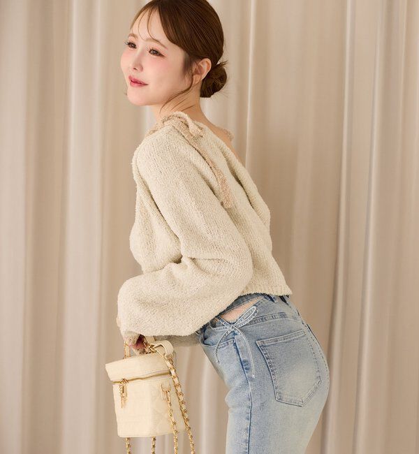  「【選べる4サイズ】サイドカットレース美脚ビジューデニム」|その他|