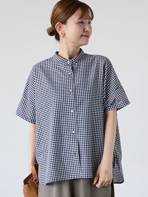 Lugnoncure「【イージーケア】無地/柄アソート金釦バンドカラーシャツ」|シャツ・ブラウス|