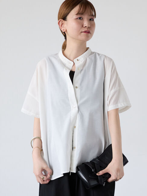 Lugnoncure「【イージーケア】無地/柄アソート金釦バンドカラーシャツ」|シャツ・ブラウス|オフホワイト