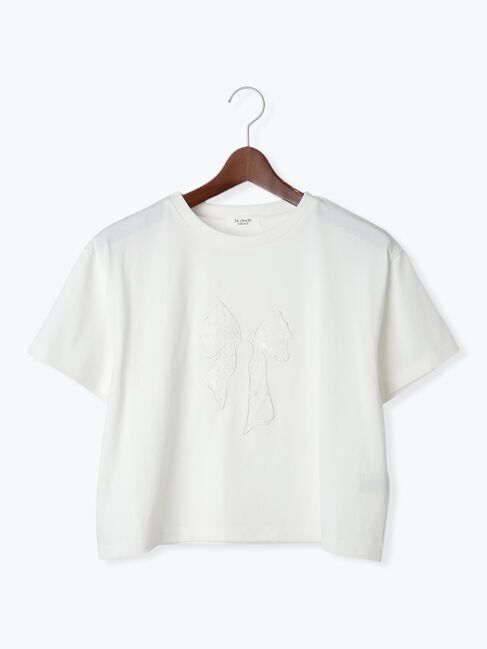 Te chichi TERRASSE「【接触冷感】レース刺繍クロップドTシャツ」|Tシャツ・カットソー|オフホワイト