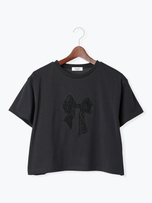 Te chichi TERRASSE「【接触冷感】レース刺繍クロップドTシャツ」|Tシャツ・カットソー|チャコールグレー