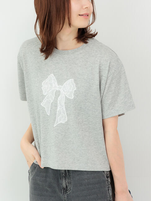 Te chichi TERRASSE「【接触冷感】レース刺繍クロップドTシャツ」|Tシャツ・カットソー|グレー