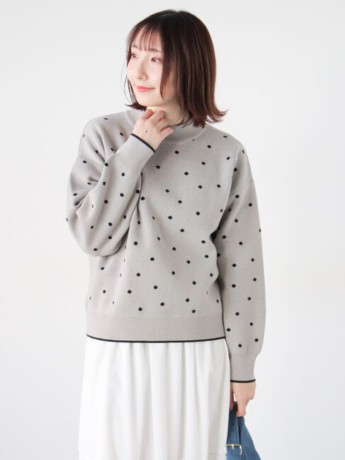 Te chichi TERRASSE「ドットジャカードハイネックニット」|ニット・セーター|グレー