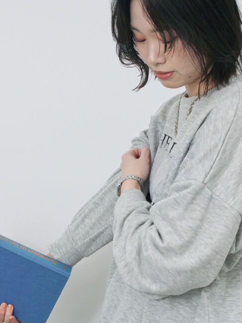 Samansa Mos2 blue「◎ロゴレーススウェット」|Tシャツ・カットソー|