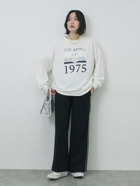 Samansa Mos2 blue「◎ロゴレーススウェット」|Tシャツ・カットソー|