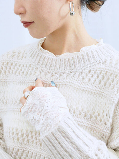 Samansa Mos2 blue「【帯電防止】袖口レースプルオーバー」|Tシャツ・カットソー|オフホワイト