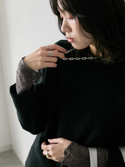 Samansa Mos2 blue「【帯電防止】袖口レースプルオーバー」|Tシャツ・カットソー|