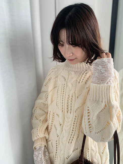 Samansa Mos2 blue「【帯電防止】袖口レースプルオーバー」|Tシャツ・カットソー|