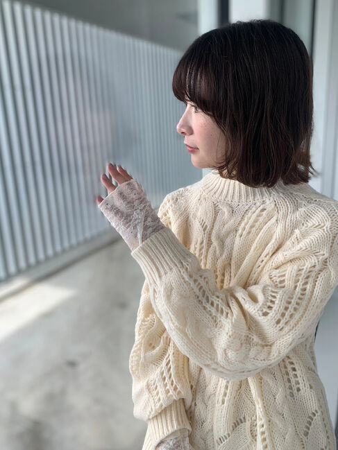 Samansa Mos2 blue「【帯電防止】袖口レースプルオーバー」|Tシャツ・カットソー|