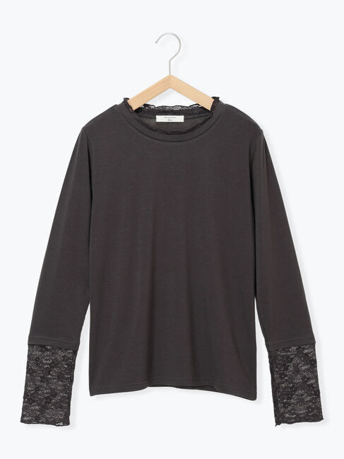 Samansa Mos2 blue「【帯電防止】袖口レースプルオーバー」|Tシャツ・カットソー|