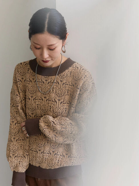 Samansa Mos2 blue「ジャカードモールニットプルオーバー」|ニット・セーター|ブラウン