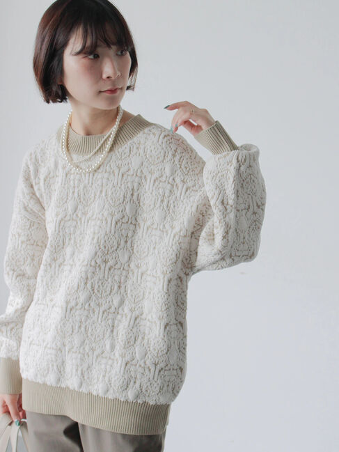 Samansa Mos2 blue「ジャカードモールニットプルオーバー」|ニット・セーター|