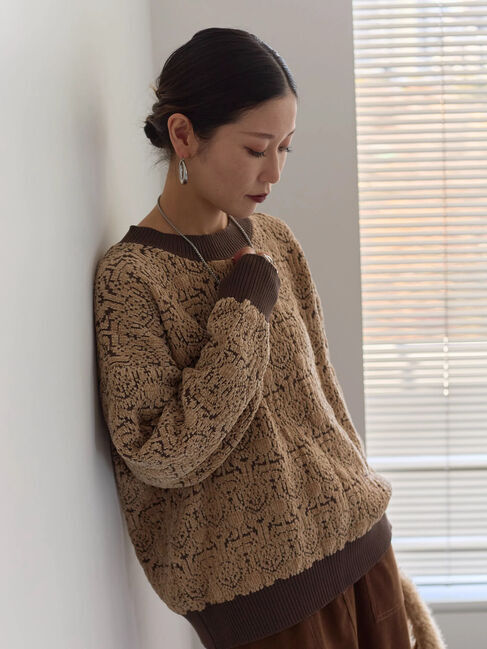 Samansa Mos2 blue「ジャカードモールニットプルオーバー」|ニット・セーター|