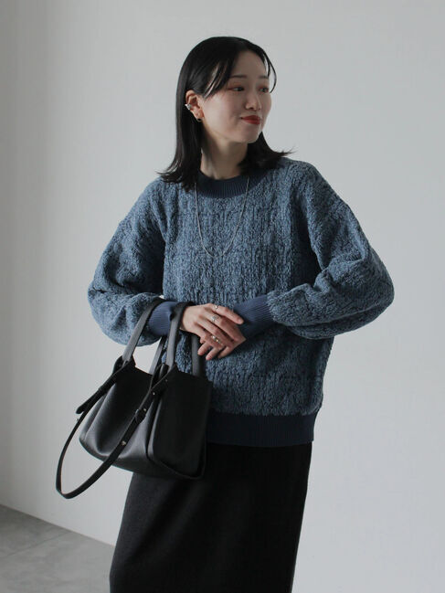 Samansa Mos2 blue「ジャカードモールニットプルオーバー」|ニット・セーター|