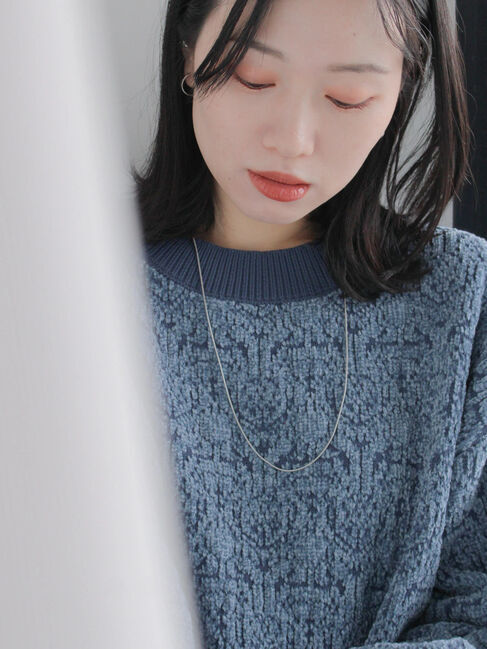 Samansa Mos2 blue「ジャカードモールニットプルオーバー」|ニット・セーター|