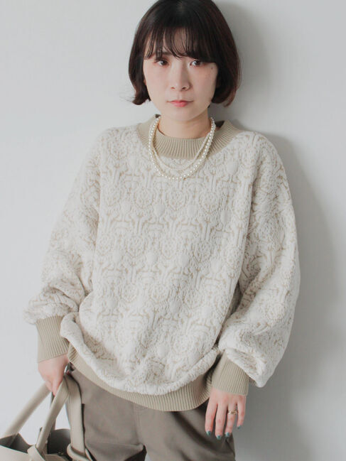 Samansa Mos2 blue「ジャカードモールニットプルオーバー」|ニット・セーター|