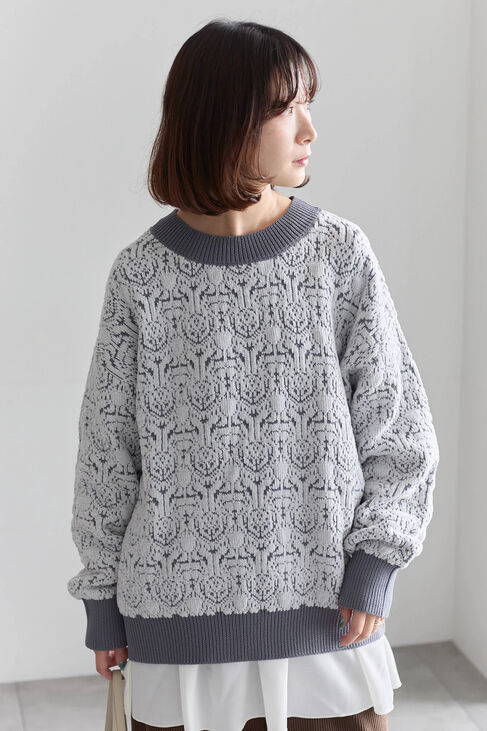 Samansa Mos2 blue「ジャカードモールニットプルオーバー」|ニット・セーター|