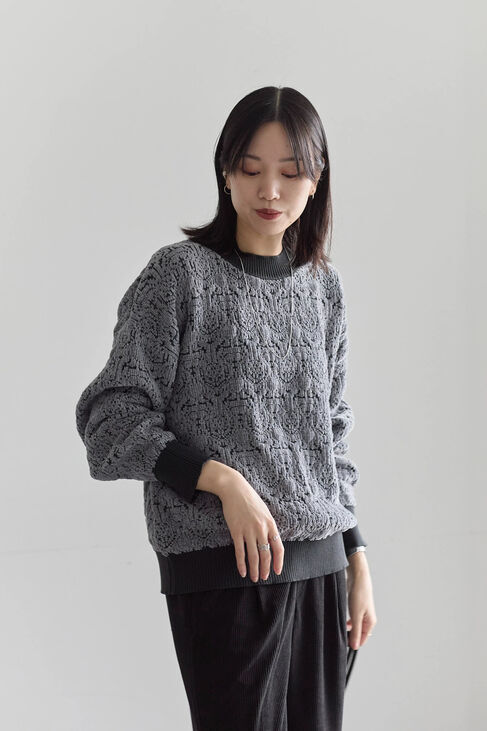 Samansa Mos2 blue「ジャカードモールニットプルオーバー」|ニット・セーター|