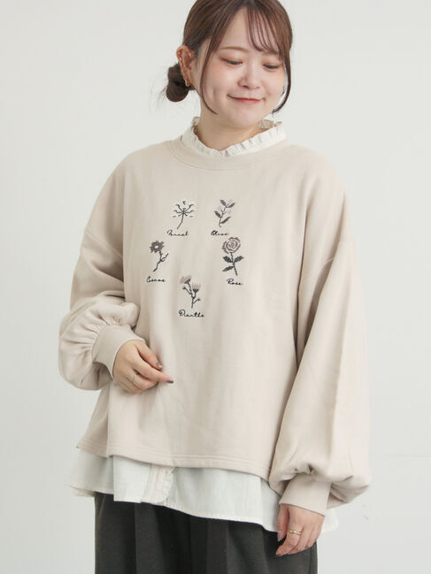 Samansa Mos2「クロスステッチフラワー刺繍スウェット」|Tシャツ・カットソー|
