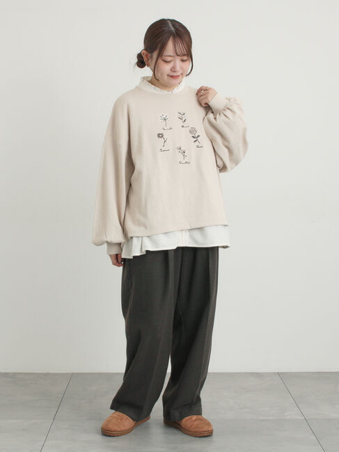 Samansa Mos2「クロスステッチフラワー刺繍スウェット」|Tシャツ・カットソー|