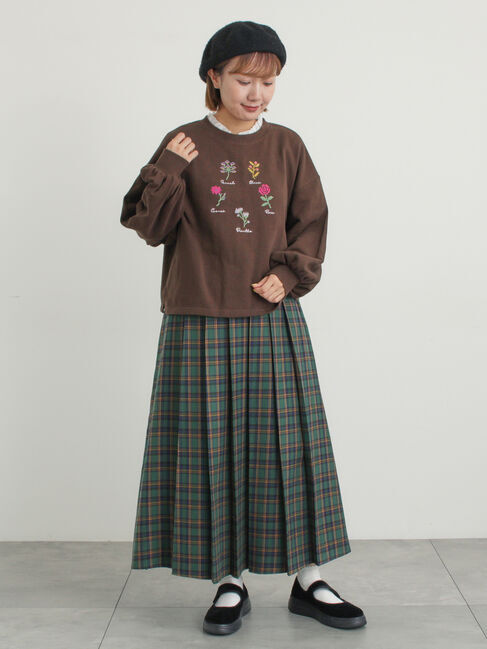 Samansa Mos2「クロスステッチフラワー刺繍スウェット」|Tシャツ・カットソー|