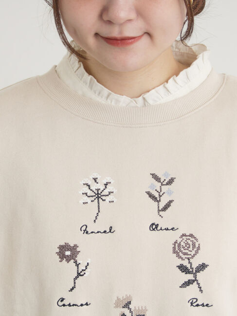 Samansa Mos2「クロスステッチフラワー刺繍スウェット」|Tシャツ・カットソー|