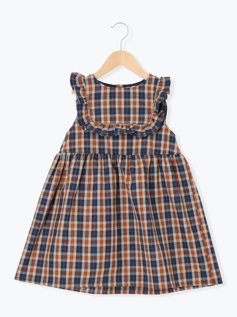 Samansa Mos2 Lagom「ヨークフリルチェックジャンバースカート」|ワンピース|ネイビー