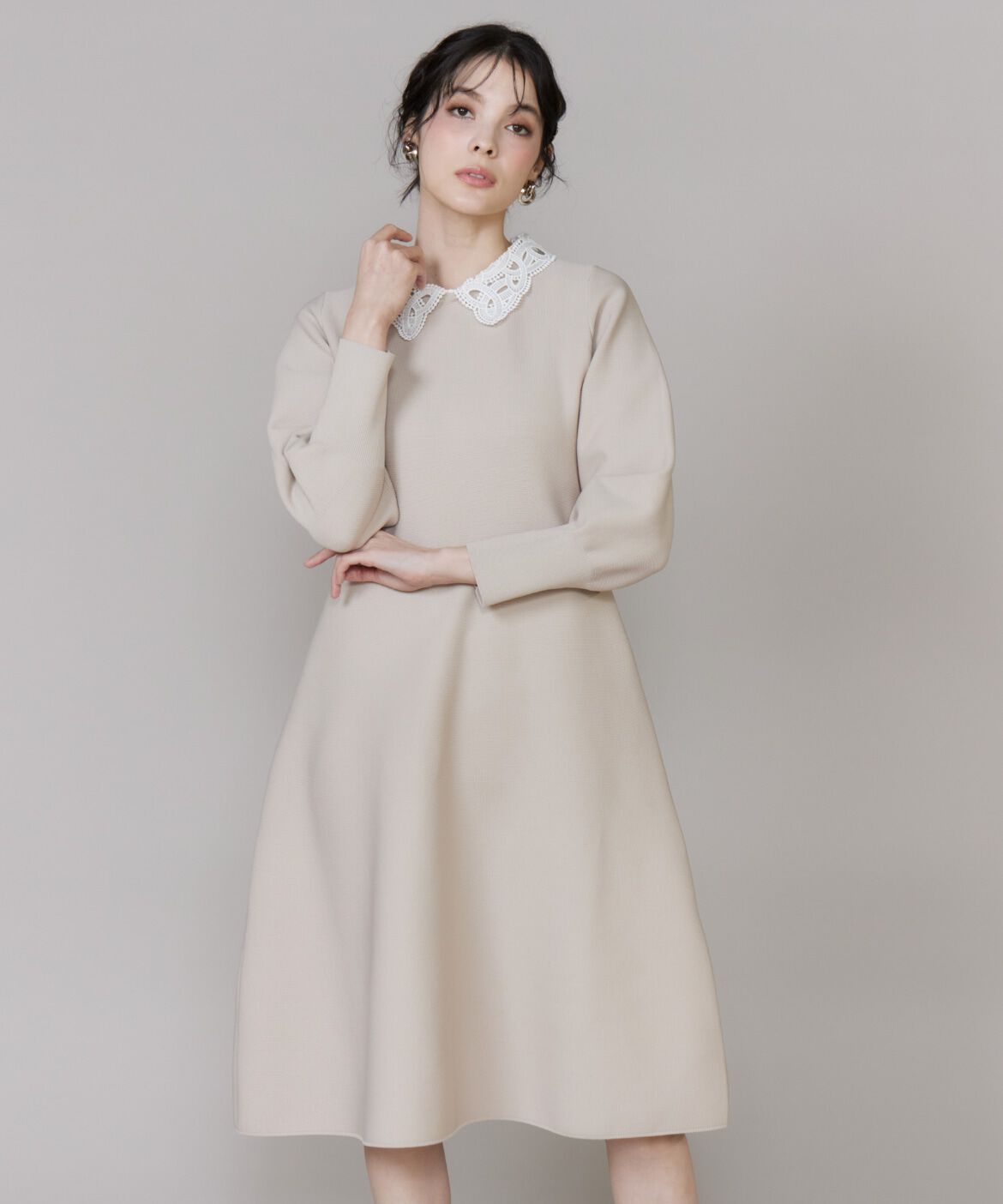 Maglie le cassetto「《M Maglie le cassetto》衿レースニットワンピース」|ワンピース|