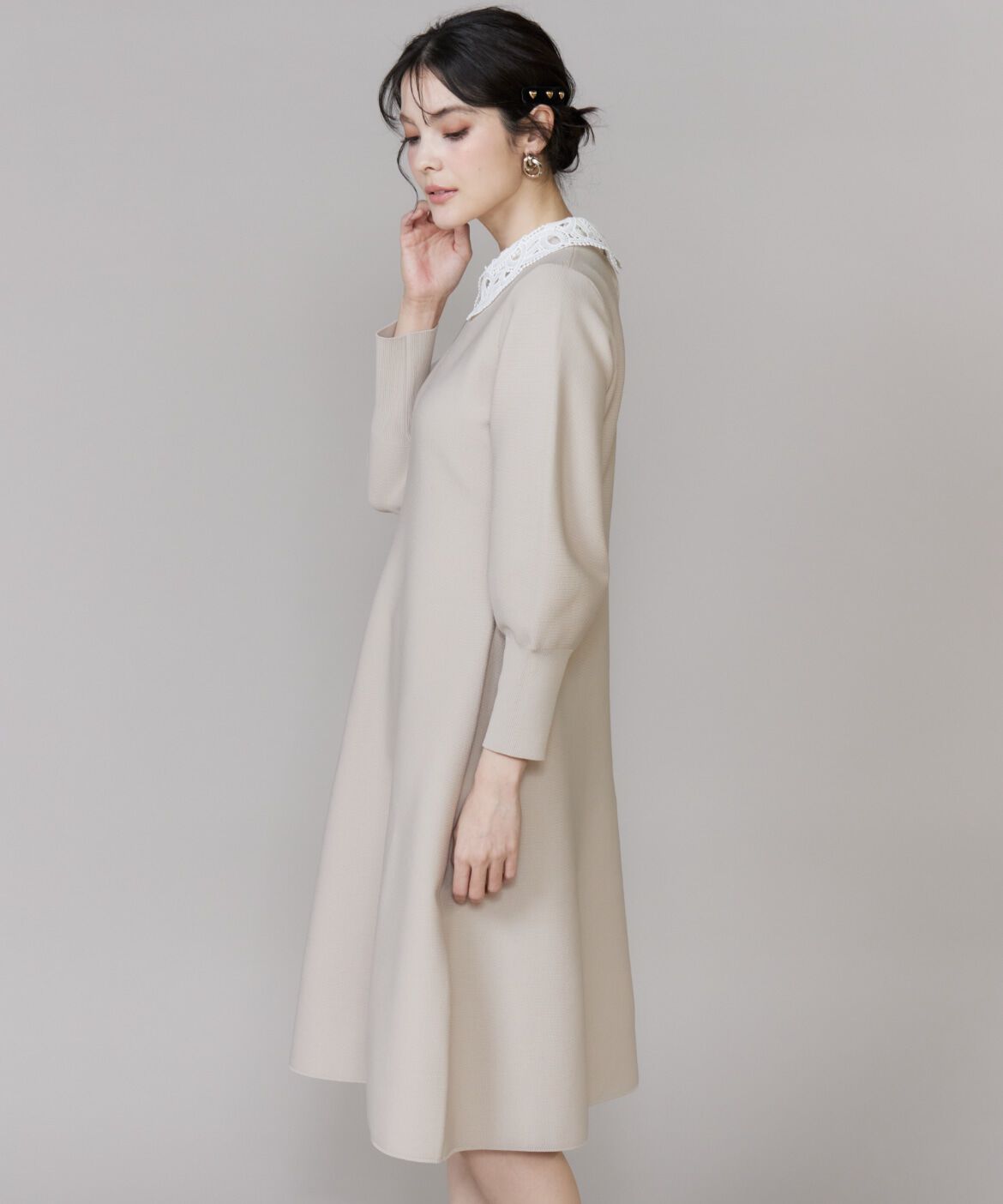 Maglie le cassetto「《M Maglie le cassetto》衿レースニットワンピース」|ワンピース|