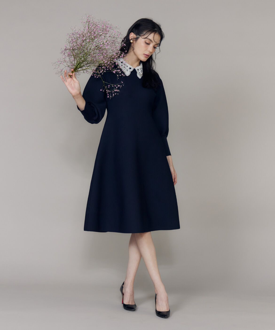 Maglie le cassetto「《M Maglie le cassetto》衿レースニットワンピース」|ワンピース|