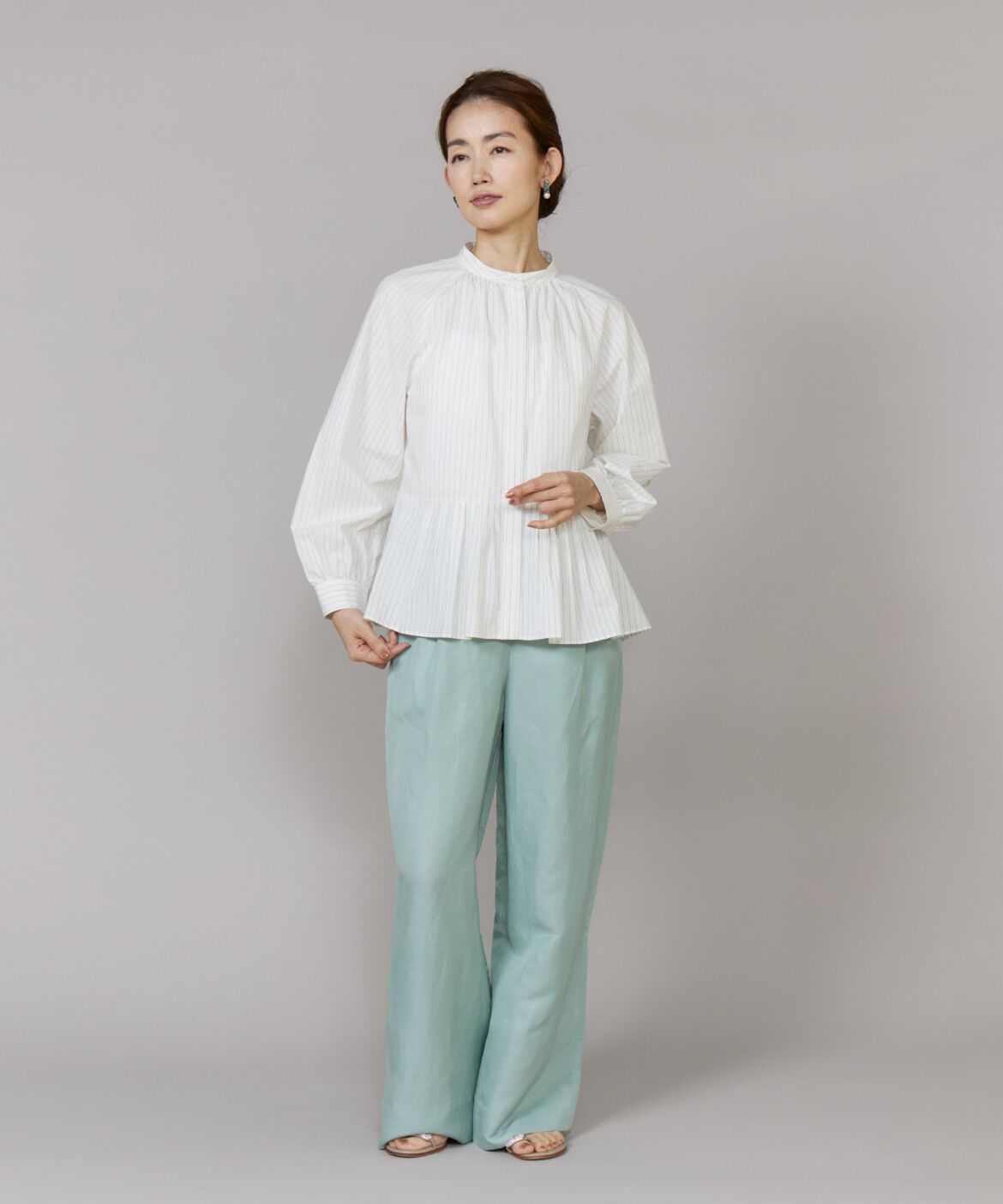 Le Souk「ストライプバンドカラーペプラムブラウス」|シャツ・ブラウス|