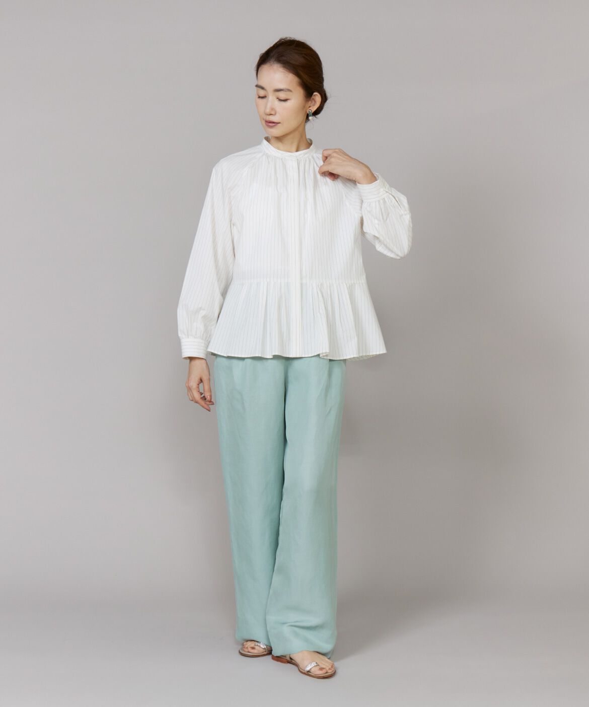 Le Souk「ストライプバンドカラーペプラムブラウス」|シャツ・ブラウス|