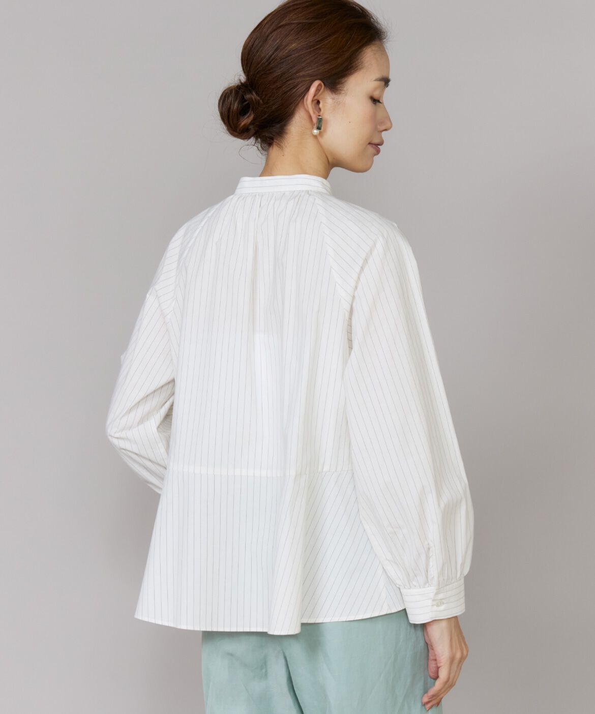 Le Souk「ストライプバンドカラーペプラムブラウス」|シャツ・ブラウス|