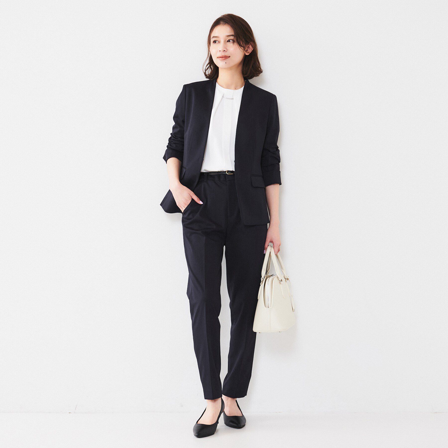 UNTITLED「【通勤スーツ】コットン混ジャージ カラーレスジャケット」|ノーカラージャケット|