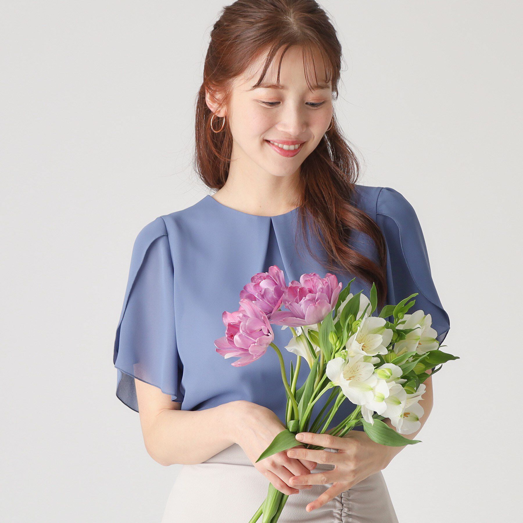 COUP DE CHANCE「【洗える／日本製】チューリップ袖ブラウス」|シャツ・ブラウス|ブルー(093)