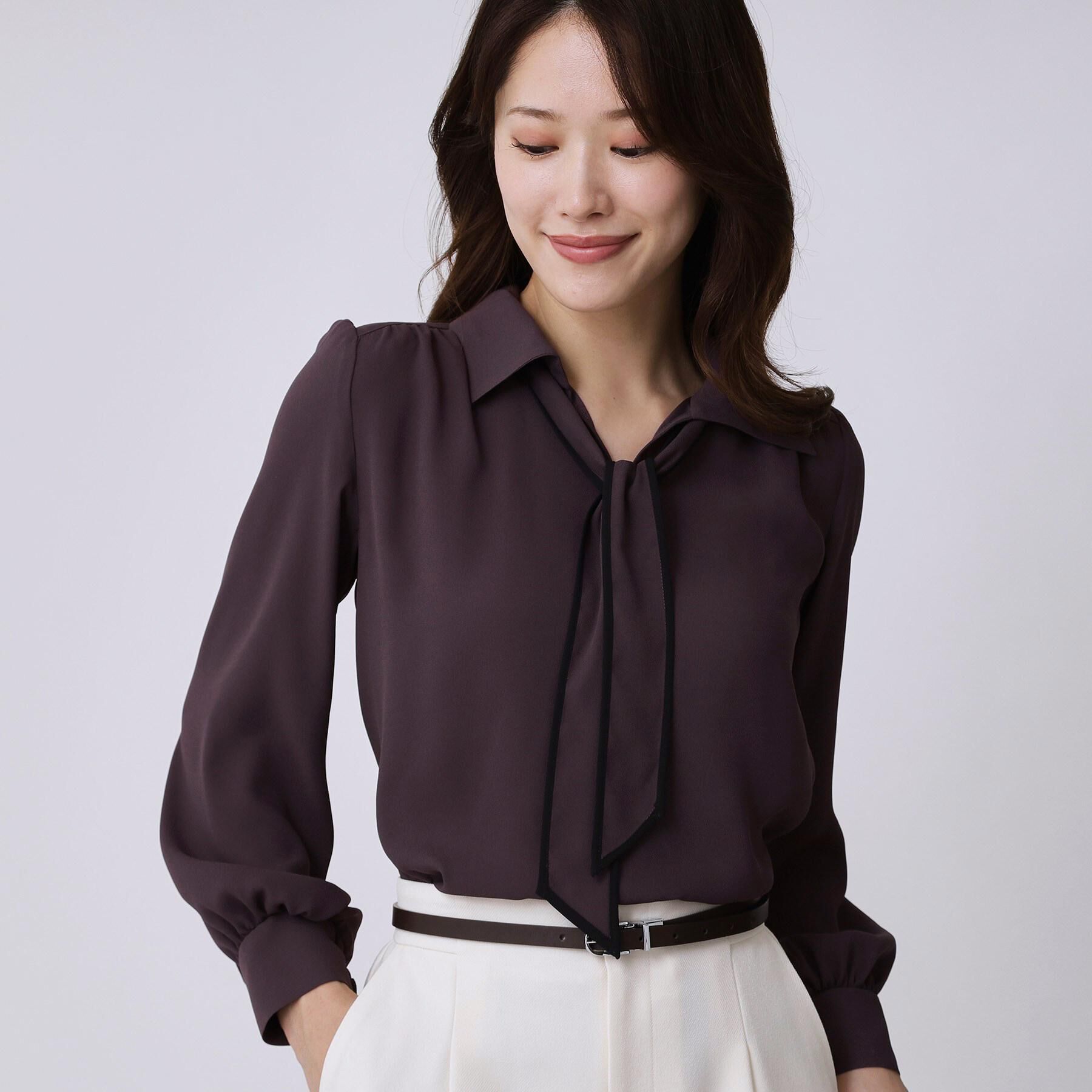COUP DE CHANCE「【手洗い可／ボウタイ取外し可】配色パイピングボウブラウス」|シャツ・ブラウス|パープル(084)