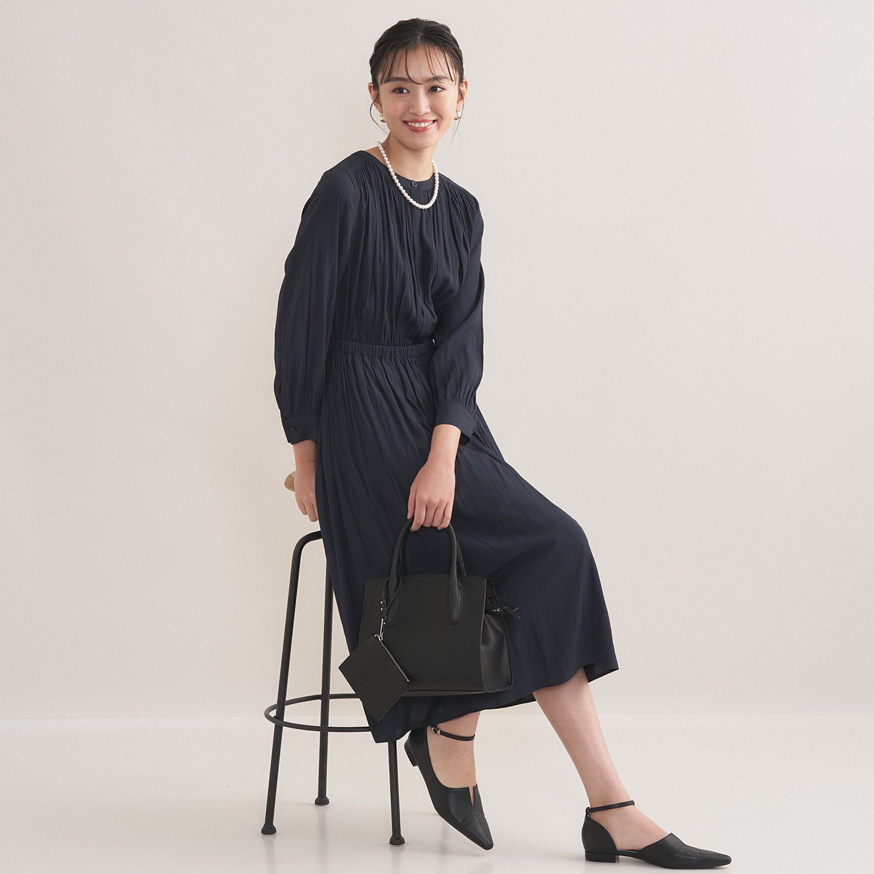 INDIVI「【洗える】ギャザーフレアワンピース」|ワンピース|